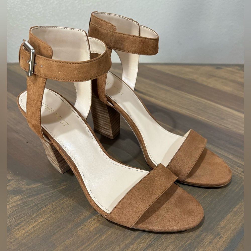 Nine West tan suede ankle strap heel sandals-Women’s 9